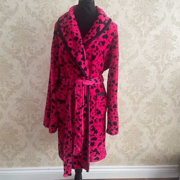 La SENZA Other - La SENZA Hot Pink and Black Harts Print Robe